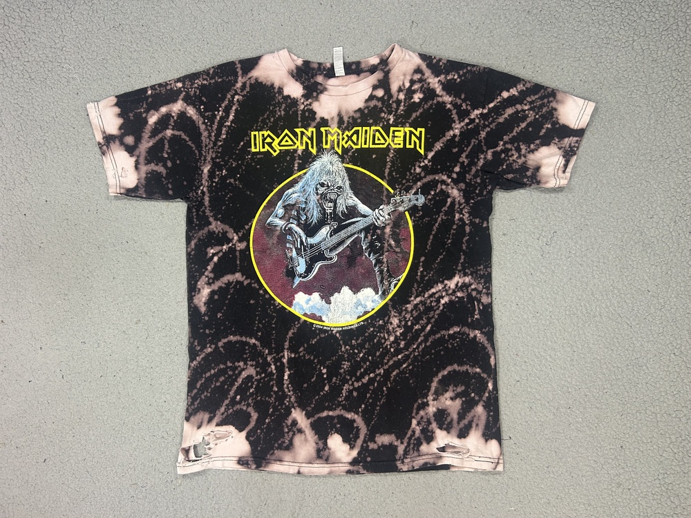 Vintage Iron Maiden Shirt Mens Medium Black Bleach Tie Dye Eddie 2004 Rock Metal